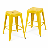 24 Inch Counter Height Stool, Backless Metal Bar Stools Set of 2, Non-Stackable, Detachable & Easy Assembly, Space-Saving Design for Kitchen Island/Bar/Café/Dining Room (Yellow)