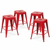 24 Inch Counter Height Stool, Backless Metal Bar Stools Set of 4, Non-Stackable, Detachable & Easy Assembly, Space-Saving Design for Kitchen Island/Bar/Café/Dining Room (Red)