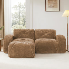 L-Shaped Boneless Sofa,Soft Velvet Fabric,Tufted Design,32D High Density Sponge,No Assembly Required,Ergonomic Design Bottom, Anti-Slip Design,Movable Ottoman for Bedrooms,Camel