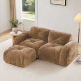 L-Shaped Boneless Sofa,Soft Velvet Fabric,Tufted Design,32D High Density Sponge,No Assembly Required,Ergonomic Design Bottom, Anti-Slip Design,Movable Ottoman for Bedrooms,Camel