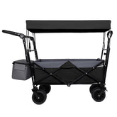 With Push Handle, 480Lbs Collapsible Wagon with Canopy, Wagon cart with 7" All-Terrain Wheels, Lightweight Foldable Wagon, Large Capacity for Camping, Shopping, Sports, and Garden Use, black