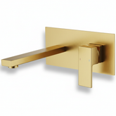 Wall Mount Faucet for Bathroom Sink or Bathtub, Single Handle2 Holes Brass Rough-in Valve Included, Brushed Gold