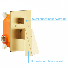 Rain Shower System Brushed Gold, Tub Shower Faucet Set 10 Inch Square Rainfall Shower Head with Handheld Sprayer and Waterfall Tub Spout Pressure Balance