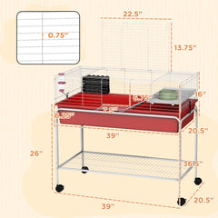 Two-Story Small Animal Cage Removable from Stand, 39" x 20.5" x 36.5", Red