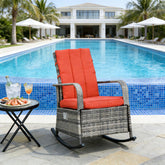 Outdoor Rocking Rattan Recliner,Red Rocker Chair
