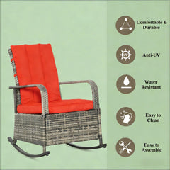 Outdoor Rocking Rattan Recliner,Red Rocker Chair