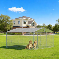 Steel Dog Fence w/ Canopy Dog Kennel 157.5" L x 157.5" W x 91.25" H