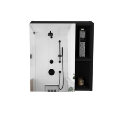 Medicine Single Door Cabinet 19" H With Mirror, Five Interior Shelves, Black