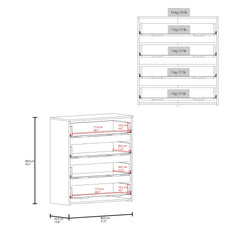 Drawer Dresser 35"H, Four Drawers, Superior Top, White / Light Oak