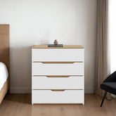 Drawer Dresser 35"H, Four Drawers, Superior Top, White / Light Oak