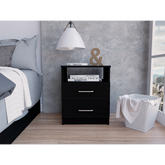Nightstand 20"H, Two Drawers, One Shelf, Superior Top, Black