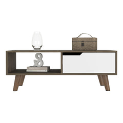 Coffee Table, One Open Shelf, One Drawer, Dark Brown/White