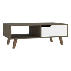 Coffee Table, One Open Shelf, One Drawer, Dark Brown/White