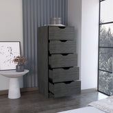 Dresser 42H inch 5 Drawers Narrow Dresser, Slim Storage Chest of Drawers, Bedroom, Smokey Oak