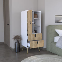 Dresser 52 inchH Stylish Bedroom Storage Solution with 3 Open Shelves, 2 Drawers, and 1 Door, White / Macadamia