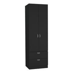 Armoire Wardrove 76" H, Hanging Rod, 2 Drawers, 1 Shelf, Black