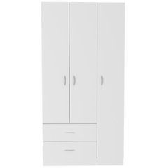 Bosko 3 Doors Armoire, Two Drawers, Metal Rod, White -Bedroom