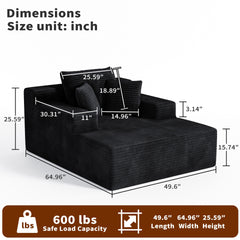 64.96-inch Indoor Recliner, Extra Large Upholstered Sofa Bed, Modern Deep-Seat Sofa, Comfortable Corduroy Sleep Bed, Suitable for Living Room and Bedroom, No Assembly Required (Black)