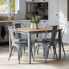 Set of 2 High Gloss Silver Industrial Metal Dining Chairs 18 Inch Seat Height Stackable Indoor Outdoor, Lightweight Easy-Clean Surface, Easy Assembly, Durable Modern Design, For Kitchen Cafe Bar