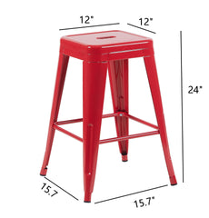 24 Inch Counter Height Stool, Backless Metal Bar Stools Set of 2, Non-Stackable, Detachable & Easy Assembly, Space-Saving Design for Kitchen Island/Bar/Café/Dining Room (Red)