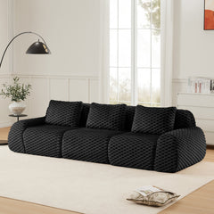 114" Modern Modular Sectional Sofa for Living Room,Flannelette Fabric,Oversized 3-Seater Couch,,Deep Seat,Deep Seat,Boneless sofa,Buckle connection,Anti-slip Design,No Assembly,Black