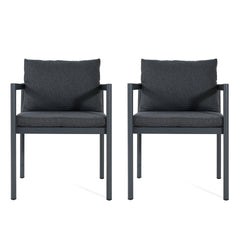 Outdoor Dining Chair Set of 2, All-Weather Grey Aluminum Frame Patio Chairs with Grey Fabric Cushions, 300lbs