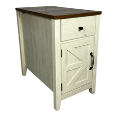 Farmhouse End Table with Charging Station,Night Stand with Barn Door and Drawer, Storage for Bedroom Living Room ,Bedside Table, Bedside Table Brown+white color