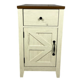 Farmhouse End Table with Charging Station,Night Stand with Barn Door and Drawer, Storage for Bedroom Living Room ,Bedside Table, Bedside Table Brown+white color