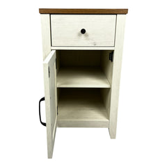 Farmhouse End Table with Charging Station,Night Stand with Barn Door and Drawer, Storage for Bedroom Living Room ,Bedside Table, Bedside Table Brown+white color