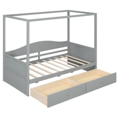 Twin Size Canopy Day Bed with 2 Drawers, Gray