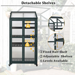TOPMAX 62inch Height Wood Large Greenhouse Balcony Portable Cold Frame with Wheels and Adjustable Shelves for Outdoor Indoor Use, Forest Green
