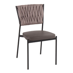 Braided Tania Contemporary Chair in Black Metal, Grey Faux Leather, and Light Brown Fabric by LumiSource - Set of 2
