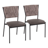 Braided Tania Contemporary Chair in Black Metal, Grey Faux Leather, and Light Brown Fabric by LumiSource - Set of 2