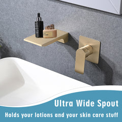 Wall Mount Waterfall Bathtub Faucet with Easy Single Handle Control, Durable Brushed Gold Finish, Modern Design