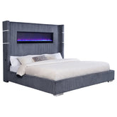 Judah Grey Upholstered Eastern King Flame Visualizer Bed