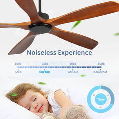 60 Inch wood Ceiling Fan no light with Remote Control, Low Profile Ceiling Fan without Light,Noiseless Reversible DC Motor with Timer