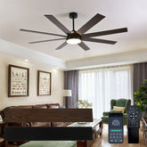72" Ceiling Fan with Light, 6-Speed Remote Control, Reversible DC Motor, Modern 8 Blades with 6"/12"/19.5" Downrods for Home or Commercial Black/Walnut