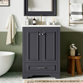 24'' Bathroom Vanity with Ceramic Sink Combo, Modern Freestanding Storage Cabinet with Silver Handles, Soft Closing Doors