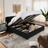 King Size Storage Upholstered Hydraulic Platform Bed with Integrated Headboard, Chenille Fabric, Black