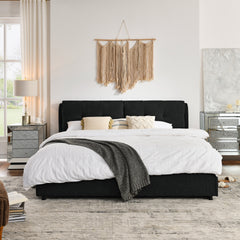 King Size Storage Upholstered Hydraulic Platform Bed with Integrated Headboard, Chenille Fabric, Black