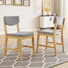 4-Piece Rustic Farmhouse Dining Chair - Solid Wood Frame with Gray Fabric Cushion, Upholstered Accent Chair for Kitchen, Dining Room, Living Room, Natural
