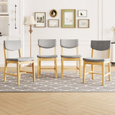 4-Piece Rustic Farmhouse Dining Chair - Solid Wood Frame with Gray Fabric Cushion, Upholstered Accent Chair for Kitchen, Dining Room, Living Room, Natural