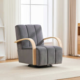 30.7"W Upholstered 360° Swivel Accent Chair with Solid Wood Armrests and Comfy Channel Tufted Lounge Reading Chair, Single Sofa Armchair for Hotel Bedroom Living Room Office and Bedroom. Charcoal