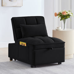 4 in1 Multi-Function Single Sofa Bed with Storage Pockets,Tufted Single Pull-out Sofa Bed with Adjustable Backrest and Pillows ,Convertible Chaise Lounge,Black