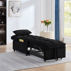 4 in1 Multi-Function Single Sofa Bed with Storage Pockets,Tufted Single Pull-out Sofa Bed with Adjustable Backrest and Pillows ,Convertible Chaise Lounge,Black