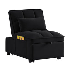 4 in1 Multi-Function Single Sofa Bed with Storage Pockets,Tufted Single Pull-out Sofa Bed with Adjustable Backrest and Pillows ,Convertible Chaise Lounge,Black