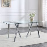 71-Inch Tempered Glass Dining Table with Sturdy Metal Legs