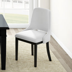 Wooden Dining Chairs Set of 2, Linen Upholstered Accent Kitchen Chair Dining Room Chairs, Farmhouse Style Dining Chair for Living Room/Dining Room, Black