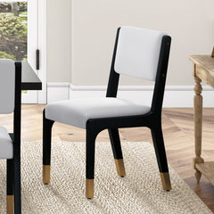 Wood Dining Chairs Set of 2, Modern Farmhouse Accent Chairs with Solid Wood Legs and Padded Seat, Modern PU Leather Kitchen & Dining Chairs Side Chairs for Dining Room, Black