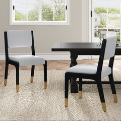 Wood Dining Chairs Set of 2, Modern Farmhouse Accent Chairs with Solid Wood Legs and Padded Seat, Modern PU Leather Kitchen & Dining Chairs Side Chairs for Dining Room, Black
